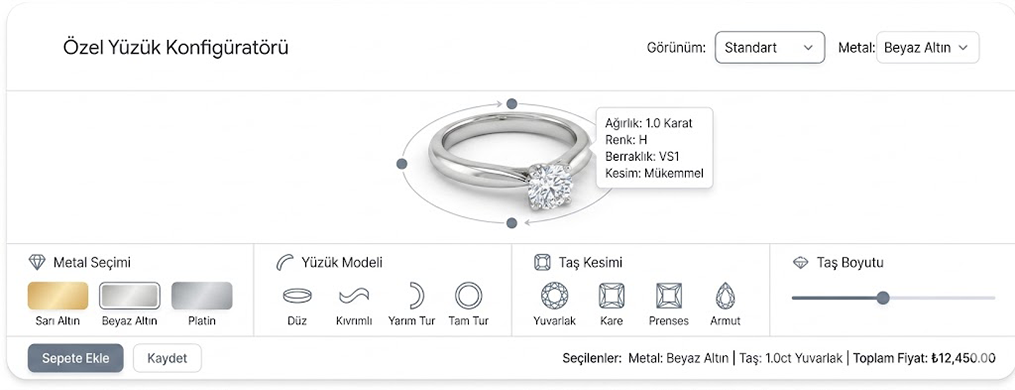3D Configurator bayi paneli — sipariş, ürün, fiyat ve analitik tek ekranda