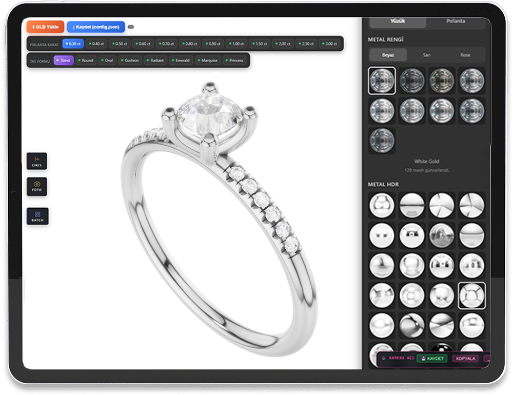3D Configurator tanıtım videosu önizleme — yüzük konfigüratör demosu